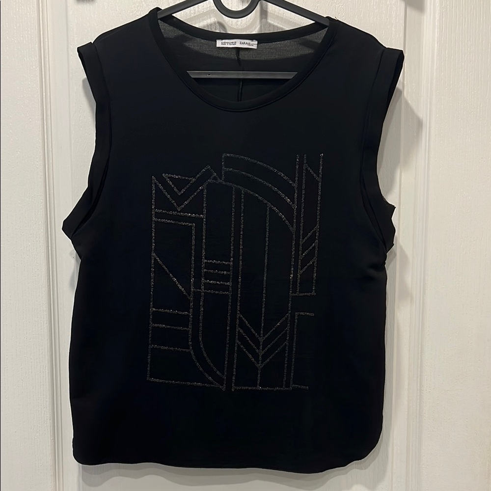 Zara Black Silky Sheer Sleeveless Top